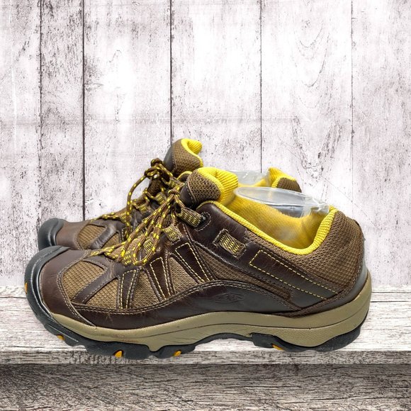 Keen Shoes - Keen Women's Voyageur Leather Mesh Brown Yellow Hiking Trail Shoe US size 10